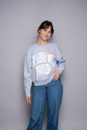 The Lord Will Provide Crew- Light Blue (Cropped)